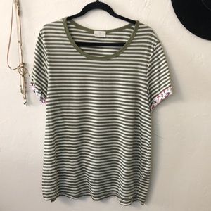 Anthropologie tshirt, stripes and floral XL